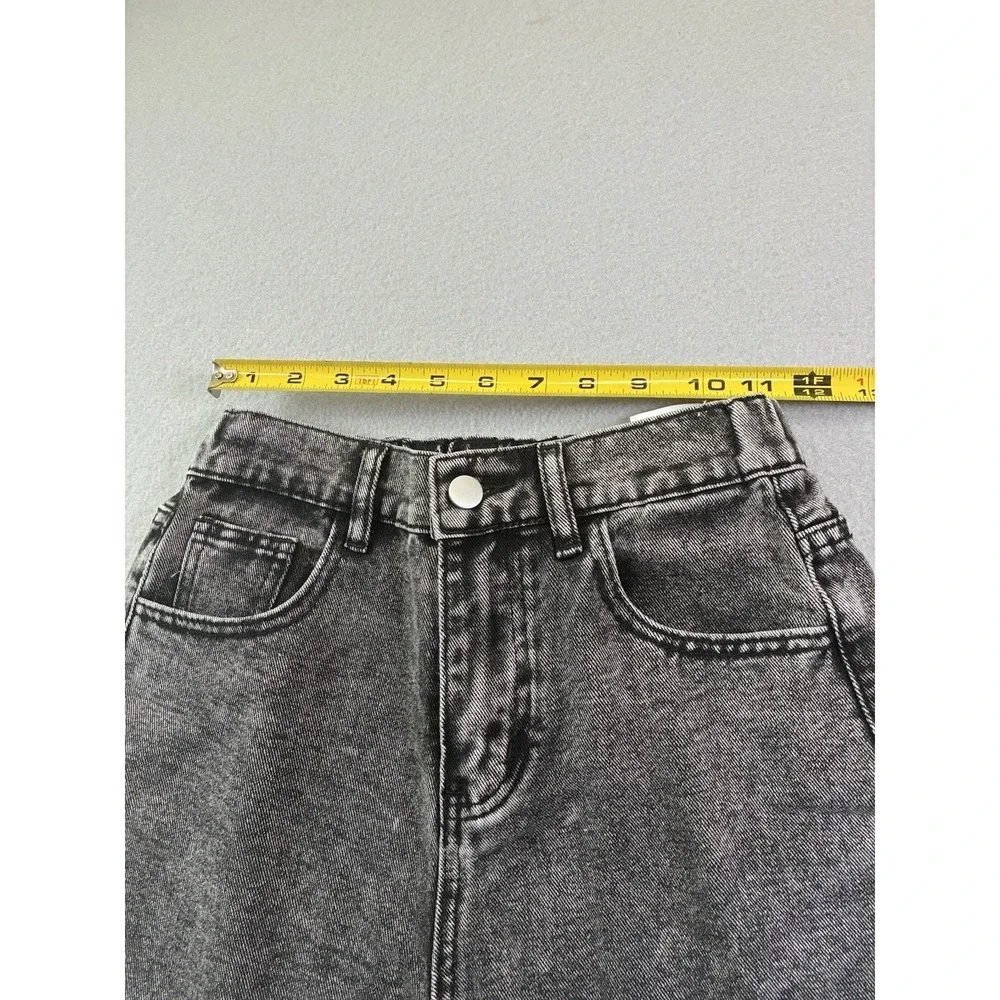 Girls Bow Print Back Zipper Fly Elastic High Waist Denim Pants Wide Leg Jean 13y
